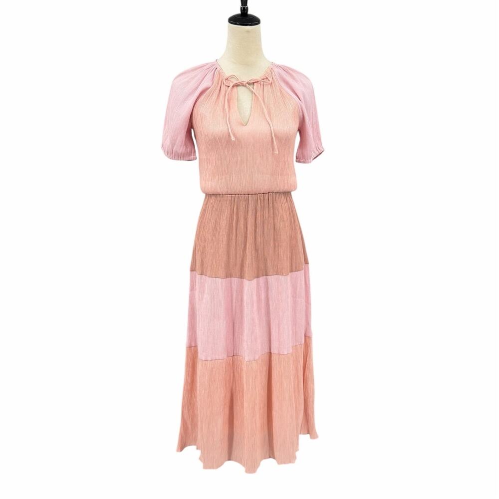 Adelyn Rae Pink Monochrome Colorblock Neutral Sparkle Crinkle Maxi Boho Dress